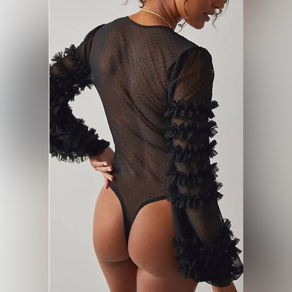 Free People Intimately Love Again Mesh Bodysuit – Black, Size XS - Picture 2 of 7